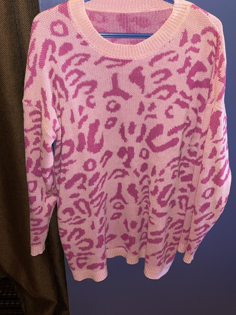 Pink Animal-Print Crewneck Sweater - Women